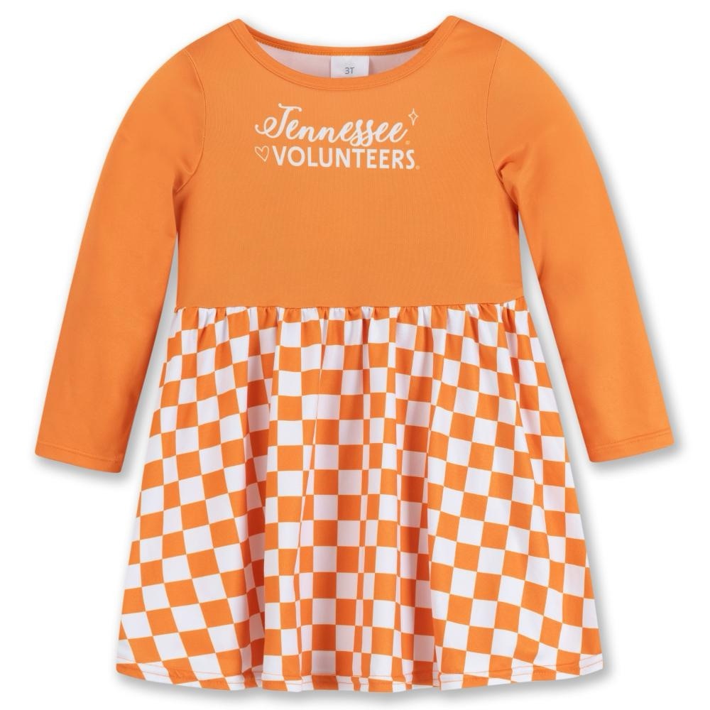 Tennessee Volunteers Zoozatz Toddler Orange Checkerboard Heart and Bow Dress 2T